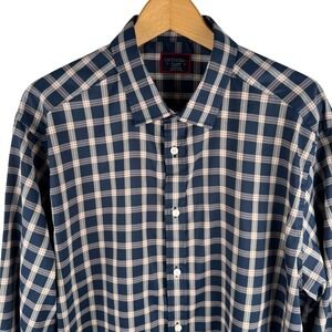 UNTUCKit Dorin Mens XL Performance Navy Plaid Long Sleeve Shirt Relaxed Fit